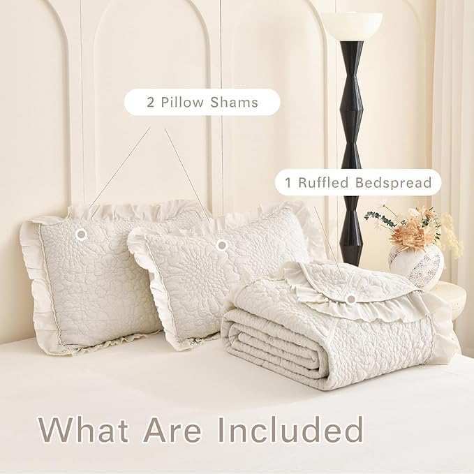 Lady Ann Cal King Size Wheat Quilt Set 118x106, Stone-Washed Bedspreads Sets for Bed, Lightweight & Ultra-Soft 3 PCS Quilted Blanket Crinkled Shabby and Chic Coverlet for All Season