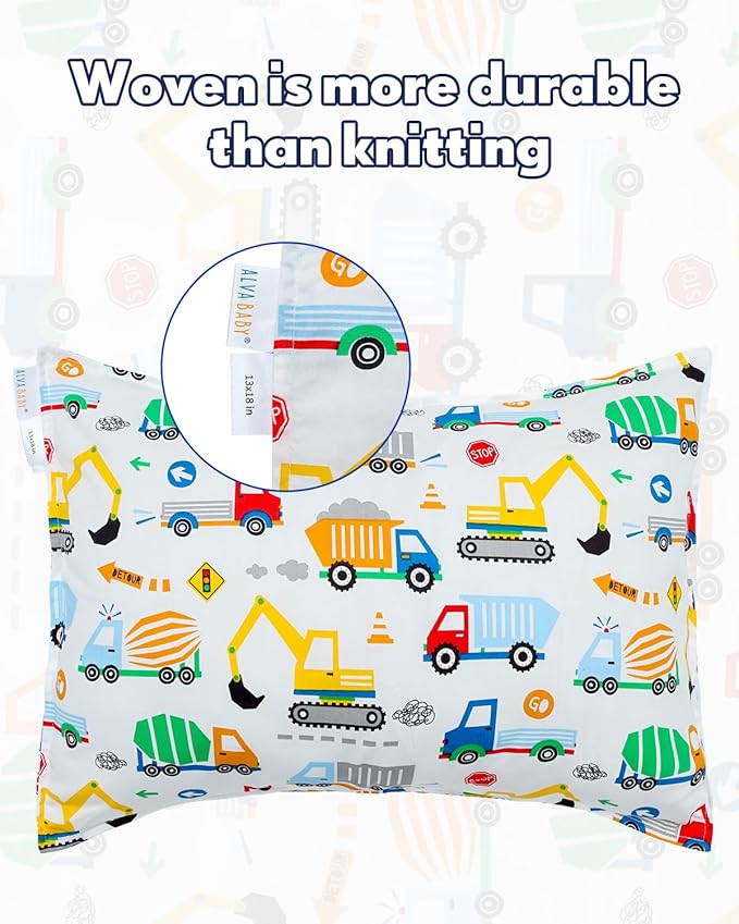 ALVABABY Toddler Pillowcases 2 Pack Organic Cotton Kids Pillow Cover Fit 13"x 18" or 12"x20" Envelope for Girl Boy Sleepy Travel