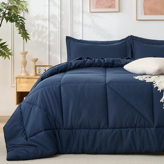 5 Pieces Twin Comforter Set - Utral Soft Microfiber Bedding Set, Thick Duvet Insert Bed in a Bag Without Rustling Noise for All Season, Navy (68"x88")