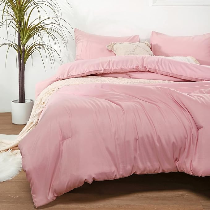 ROSGONIA Pink Comforter Set Queen,3pcs (1 Boho Pink Comforter & 2 Pillowcases) All Season Bedding Comforters Lightweight Bedspread Blanket Quilt