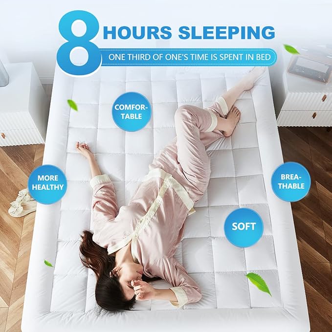 Cal King Mattress Pad Cover Cooling Mattress Topper Pillow Top with Down Alternative Fill (8-21”Fitted Deep Pocket California King Size)