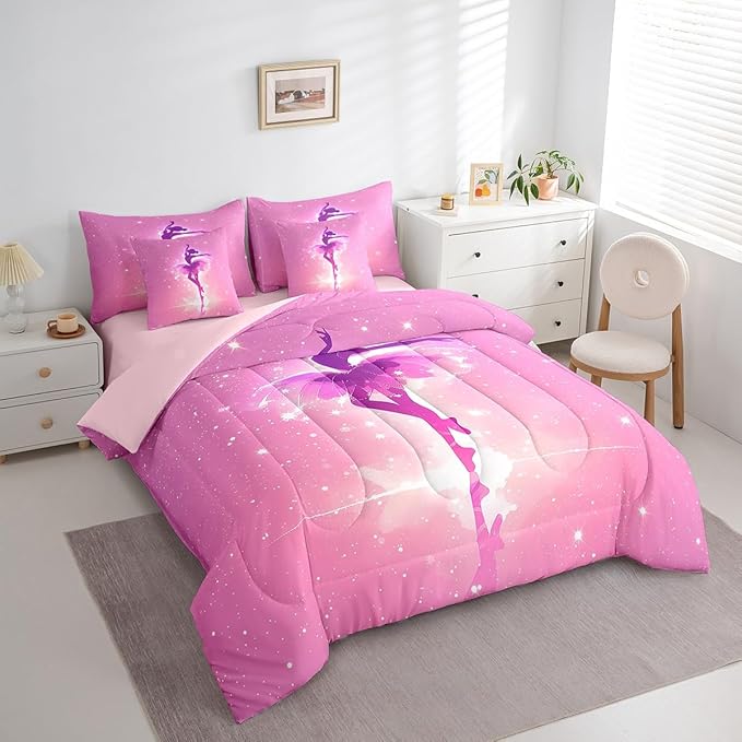 Feelyou Kids Ballet Dancer 7 Pieces Bedding Set Queen Size, Ballerina Comforter Set with Sheets Dreamy Princess Bed in A Bag Boys Girls Dancing Teens Bed Set Bedroom Decor 7Pcs