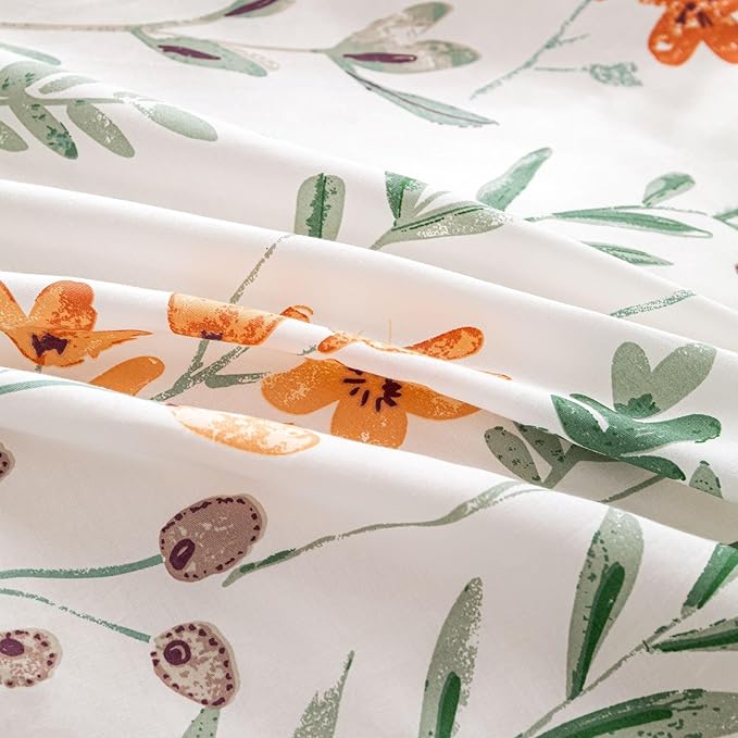 OAITE Duvet Cover Set King Size Floral Pattern Ultra Soft 100% Cotton Duvet Cover Sets 3-PC, Breathable Duvet Cover with Zipper Closure & Corner Ties(2 Pillow Shams,1 Duvet Cover)