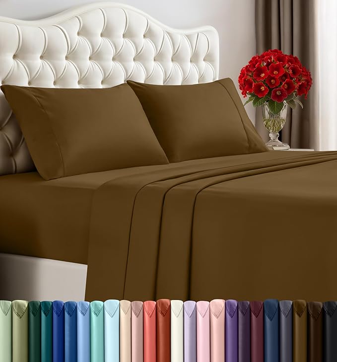 Utopia Bedding Queen Size Sheet Set – 4 Piece Bed Sheets, Soft and Breathable Microfiber, Includes 1 Fitted Sheet, 1 Flat Sheet and 2 Pillowcases – Oeko Tex (Mocha)