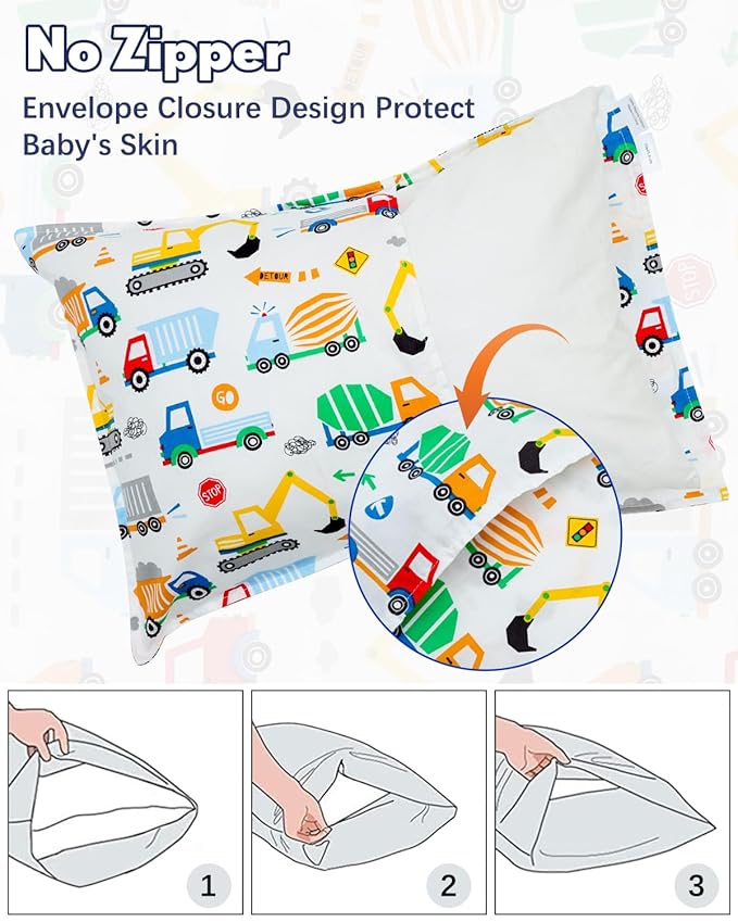 ALVABABY Toddler Pillowcases 2 Pack Cotton Kids Pillow Cover Fit 13"x 18" or 14"x20" Envelope for Girl Boy Sleepy Travel 2L-FTP12A