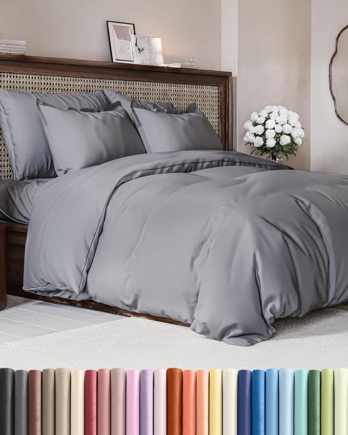 Duvet Cover King Size - Extra Soft King Size Duvet Cover - Lightweight & Breathable - Easy Care & Fade Free with Zipper Closures & Ties - 104" x 90" Inches - (Steel Blue) Comforter Not Included