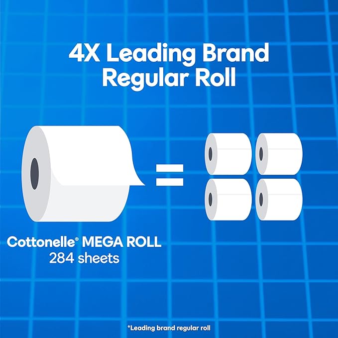 Cottonelle Ultra Clean Toilet Paper, 4 Mega Rolls = 16 Regular Rolls, Packaging May Vary
