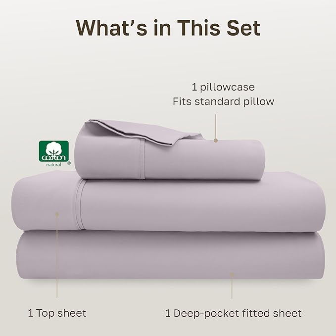 California Design Den Twin XL Sheet Sets - Soft 400 Thread Count Sateen, Natural 100% Cotton Sheets with Deep Pockets, and Durable Bedding Set - Dusky Lavender Grey