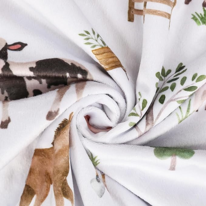 BOPRIO Baby Blankets for Boys Girls, Soft Lightweight Nursery Minky Blankets with Double Layer Dotted Backing for Infant Toddler Nursery Crib with Cute Farm Animals Design 30 x 40 Inch