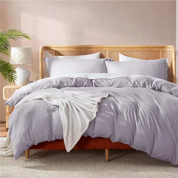 Nestl Twin Duvet Cover Set - Soft Double Brushed Grey Lavender Duvet Cover Twin/Twin XL, 2 Piece, with Button Closure, 1 Duvet Cover 68x90 inches and 1 Pillow Sham