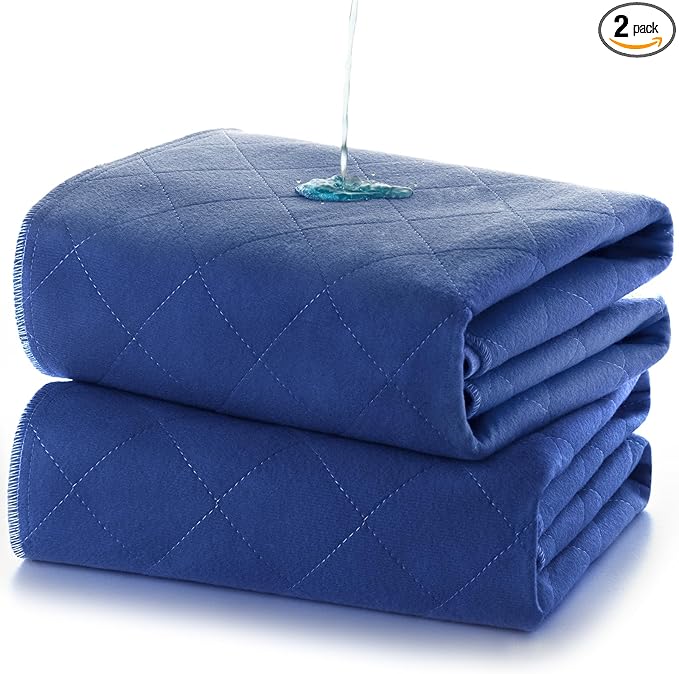 Bed Pads Washable Waterproof 2 Pack for Incontinence, Large 34 x 36 inch Absorbent Underpads, Reusable Pee Pads for Kids, Adults, Pets, Navy