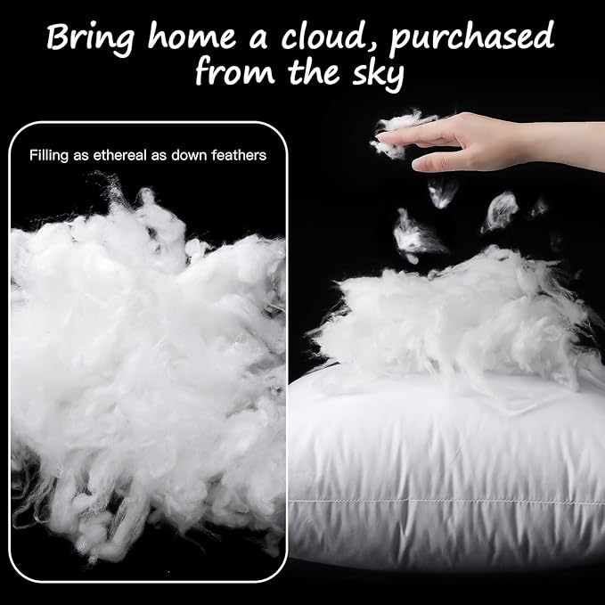 Artscope Synthetic Down Pillow Insert, 28x28 Down Alternative Throw Pillow Insert. Ultra Soft Fluffy Sleeping Pillow with 100% Cotton Cover, Decorative Pillows Set of 2-White.