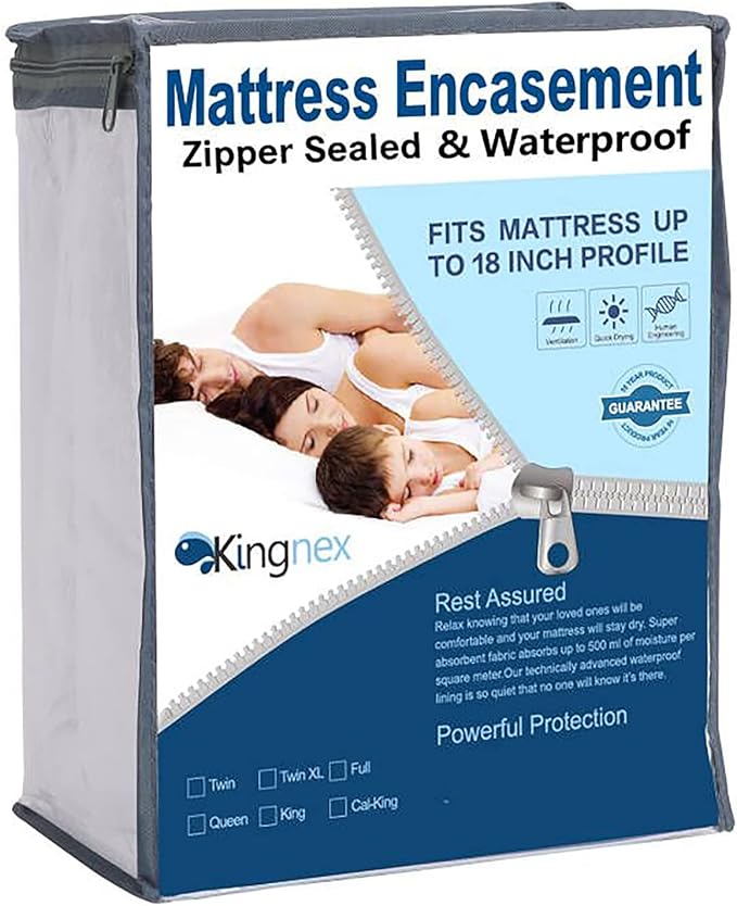 Zippered Queen Size Mattress Protector 6 Sided Complete Cover (Fits 11-15 in Deep Pocket) Waterproof Full Coverage Mattress Encasement