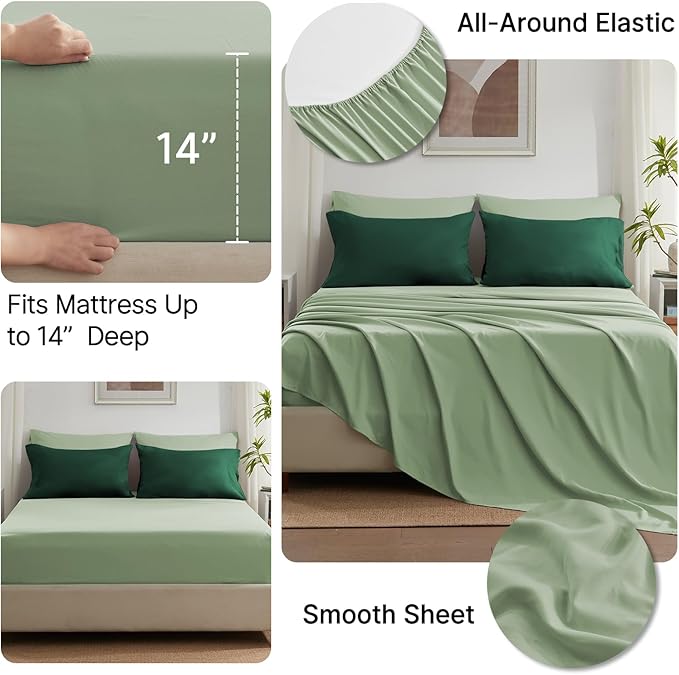 Anluoer Twin Comforter Set,Emerald Green&Sage Bed in a Bag 5 Piece,Lightweight Bedding Set with Soft Down Alternative Fill,Bed Set Includes Comforter, Fitted Sheet, Flat Sheet,Pillowcase and Sham
