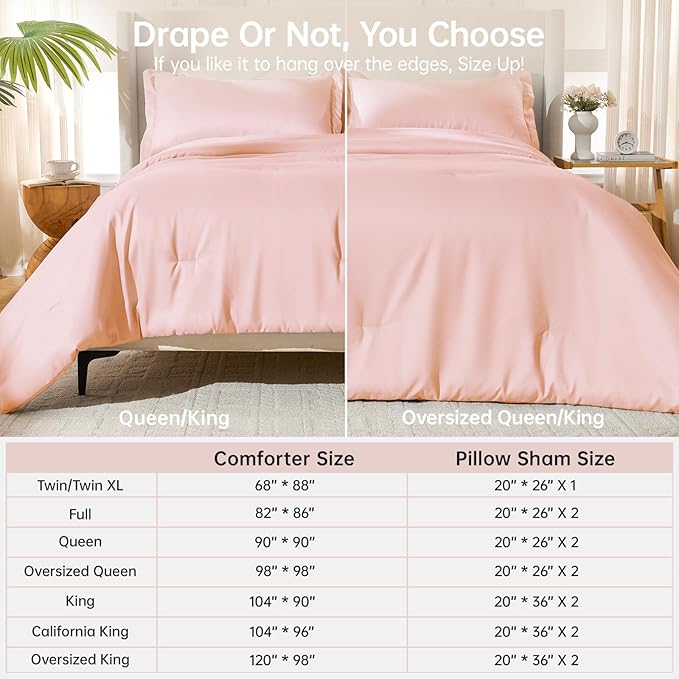 MUXHOMO King Size Comforter Set, All Season Ultra Soft Down Alternative Bedding - 3 Piece Lightweight Bed Set Includes 1 Comforter (104"x90") and 2 Pillow Shams (20"x36"), Blush