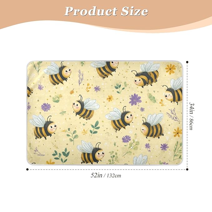 Waterproof Bed Pad Reusable Changing Pad Toddler Mattress Protector Large Pee Pad Baby Diaper Pad Soft Washable Liner Light Yellow Bees Floral Dots