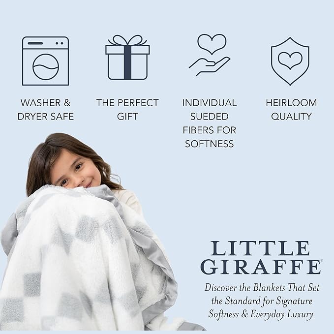 Little Giraffe Luxe Baby Blanket – 29x35” Satin Trim, Stairway Silver | Ultra-Soft, Hypoallergenic Stroller & Nursery Blanket | Perfect for Newborns & Toddlers