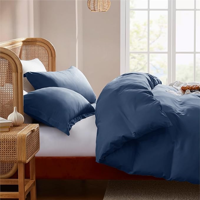 Nestl King Duvet Cover Set with Comforter Insert - Navy Blue 4 Piece 104x90 Duvet Cover & 2 Pillow Shams with White Quilted Down Alternative Comforter, Ultra Soft, All Season