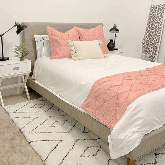 Bed Runner Set - 100% Pure Cotton 800 Thread Count - Luxury 1 Pinch Pleated Bed Runner and 2 Pillow Cover - 3 Piece Pinch Pleated Bed Runner Set Twin, Peach