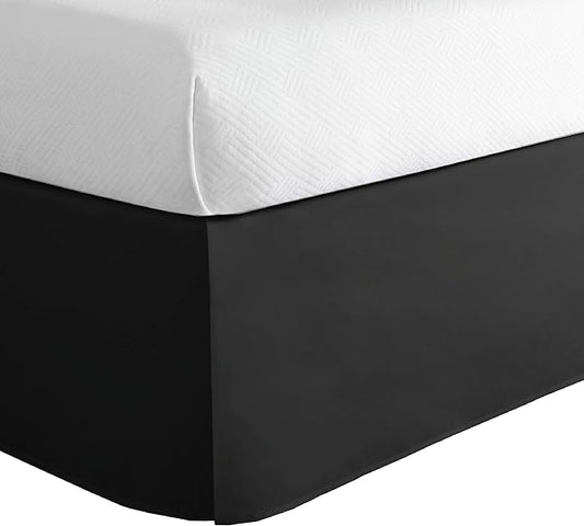 Luxury Hotel Tailored Bed Skirt, Box Pleats, 14 Inch Drop, California King, Black