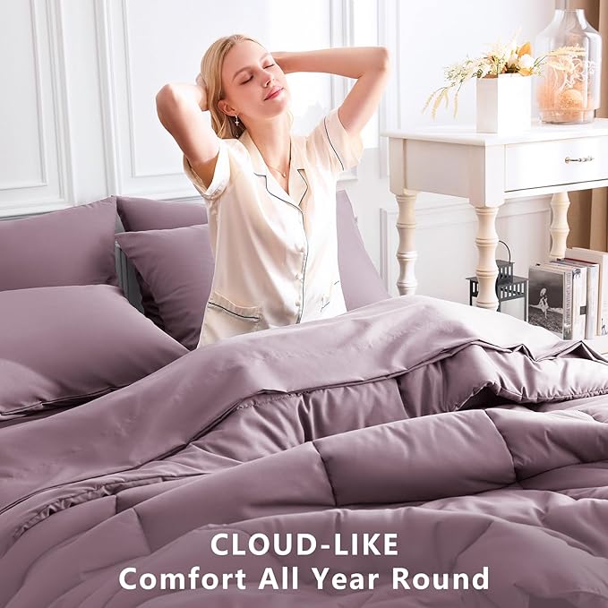 CozyLux King Size Comforter Set Dusty Purple - 7 Pieces Bed in a Bag Dusty Purple Comforter King Size, Bedding Set with All Season Quilted Comforter, Flat Sheet, Fitted Sheet, Pillowcases