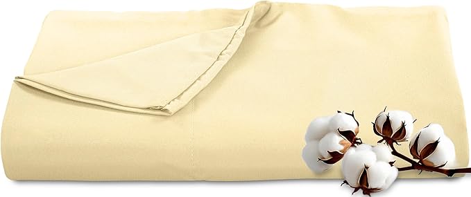 Royale Linens 300 Thread Count 100% Long Staple Combed Cotton Flat Sheet - Super Soft - Top Sheets - Full Flat Sheet Sold Separately - Breathable, Cool & Crisp Percale Sheets Only (Full, Light Yellow)