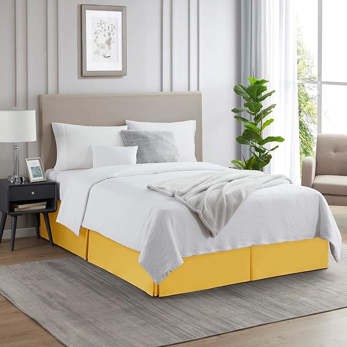 Nestl Yellow Full Bed Skirt - Full Size Bed Skirt 14 Inch Drop - Brushed Microfiber Bed Skirts - Hotel Quality Pleated Bed Skirt - Shrinkage & Fade Resistant
