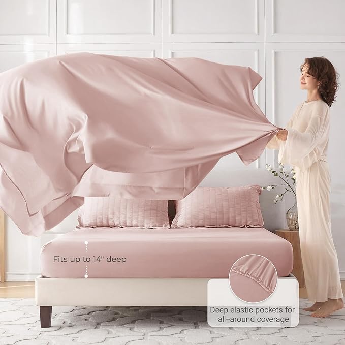 MUXHOMO 5 Pieces Twin Comforter Set, Seersucker Bed in a Bag Twin Size, All Season Luxury Bedding Set with Comforter, Flat Sheet, Fitted Sheet, Pillowcase & Sham, Rose Gold