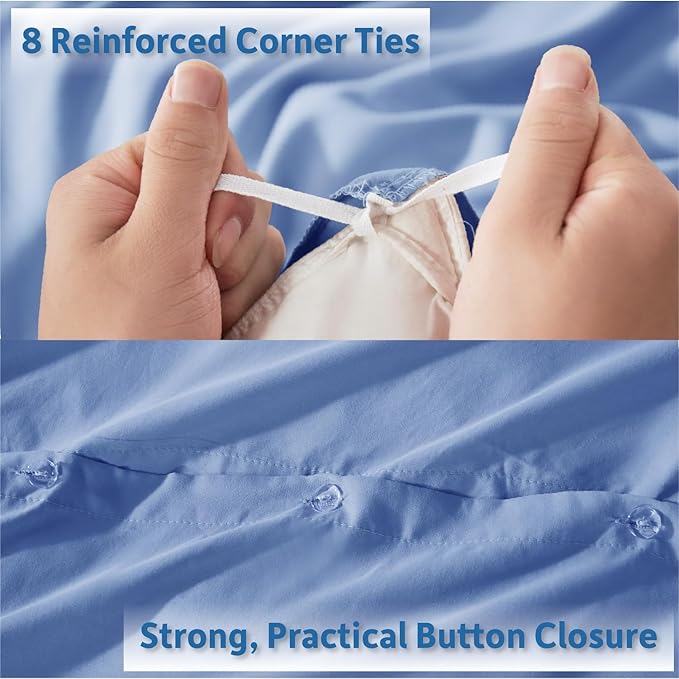 Nestl Queen Duvet Cover Set with Comforter Insert - Calm Blue 4 Piece 90x90 Duvet Cover & 2 Pillow Shams with White Quilted Down Alternative Comforter, Ultra Soft, All Season