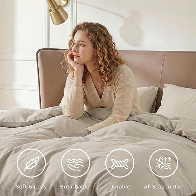 WRENSONGE Oversized Queen Comforter Set - 7 Pieces Light Oatmeal Bed in a Bag Queen with Sheets, 2 Pillow Shams, and 2 Pillowcases- Warm Bedding Sets Queen for All Season