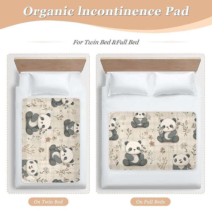 Waterproof Bed Pad Reusable Changing Pad Toddler Mattress Protector Large Pee Pad Baby Diaper Pad Soft Washable Liner Beige Plaid Panda Flower