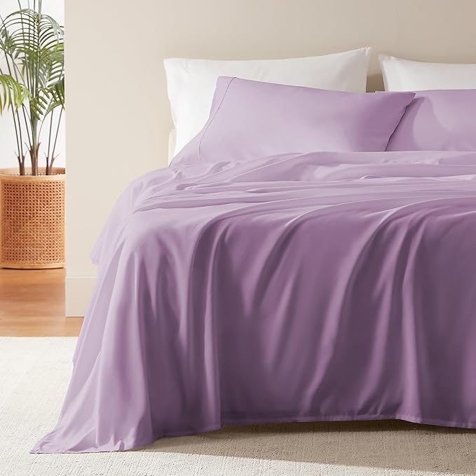 SLEEP ZONE Nanotex Super Soft Cooling Bed Sheets Set Cal King 4 Piece - Easy Care Fitted Flat Sheet & Pillowcase Sets - Wrinkle Free, Fade Resistant, Deep Pocket 16" (Lavender, Cal King)