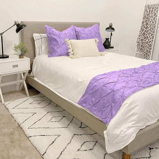 Bed Runner Set - 100% Pure Cotton 800 Thread Count - Luxury 1 Pinch Pleated Bed Runner and 2 Pillow Cover - 3 Piece Pinch Pleated Bed Runner Set Queen, Lavender