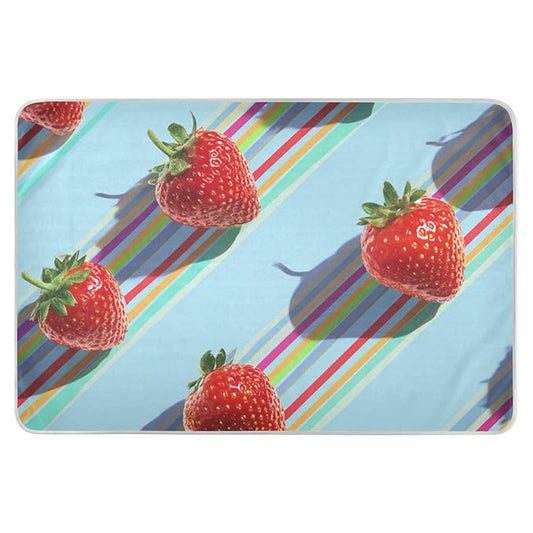 Waterproof Bed Pad Reusable Changing Pad Toddler Mattress Protector Large Pee Pad Baby Diaper Pad Soft Washable Liner Fresh Strawberries and Colorful Lines