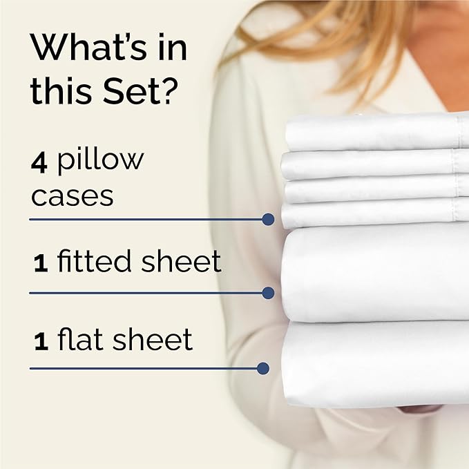 King 6 Piece Sheet Set - Comfy Breathable & Cooling - Ultra Soft Hotel Luxury Bedding Set with 8-16 Inch Deep Pockets - 1 Flat & 1 Fitted Sheet & 4 Pillowcases - Cozy, Wrinkle Free & Easy Care - White