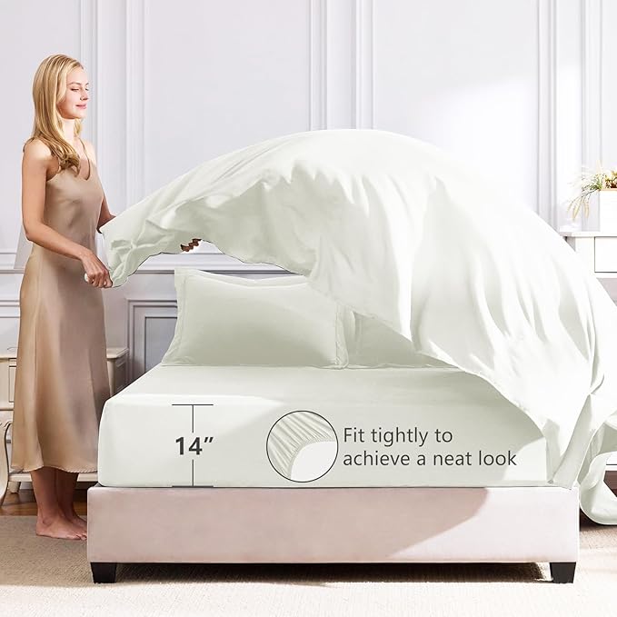 CozyLux Queen Comforter Set Ivory - Bed in a Bag Queen Size 7 Pieces, Luxury Soft Bed Set for All Seasons, Bedding Set with Down Alternative Comforter, Sheets, Pillowcases & Shams