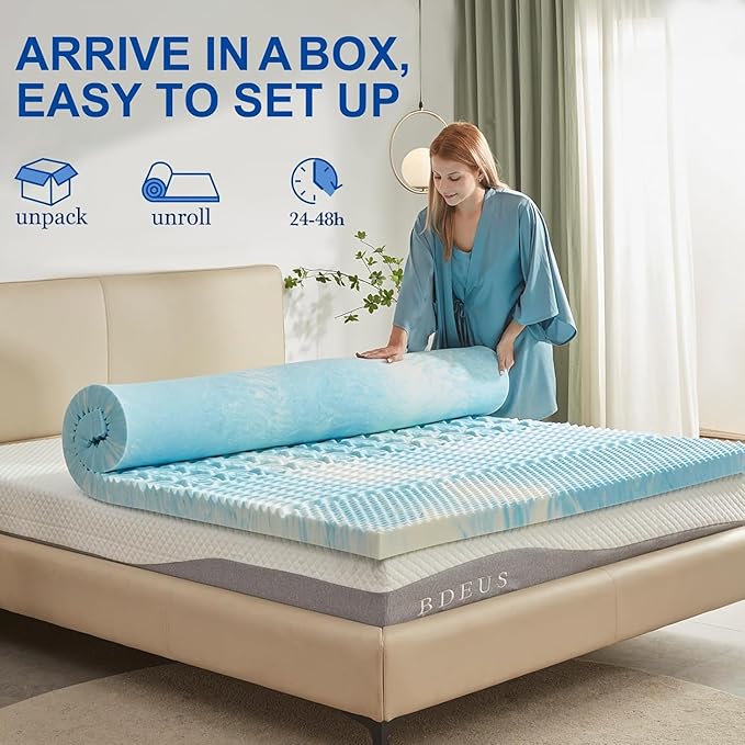 SINWEEK 1.5 Inch Mattress Topper 5-Zone Memory Foam Mattress Topper Pressure Relieve Soft Mattress Pad, CertiPUR-US Certified, Twin Size Blue