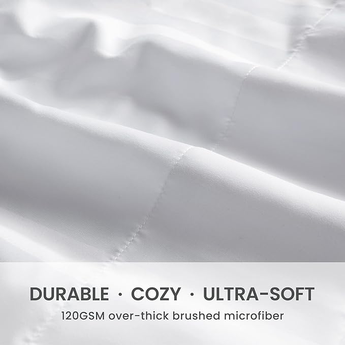 SLEEP ZONE Striped Cooling Sheets Set King Size - Fitted Flat Sheet & Pillowcase Sets 4 Piece - Super Soft Stripe Bed Sheet, Easy Care, Deep Pocket (White, King)