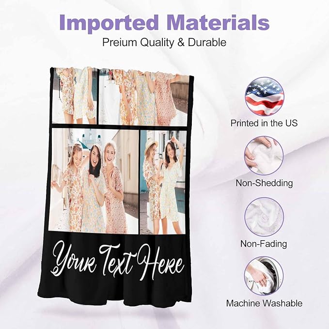 Customized Blanket with Photo, 4 Photos Custom Photo Blanket Personalized Blankets Best Friends Forever, Personalized Gifts for Best Friends, 8 Sizes
