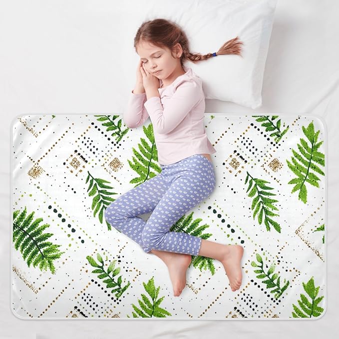 Waterproof Bed Pad Reusable Changing Pad Toddler Mattress Protector Large Pee Pad Baby Diaper Pad Soft Washable Liner Green Boho Leaves