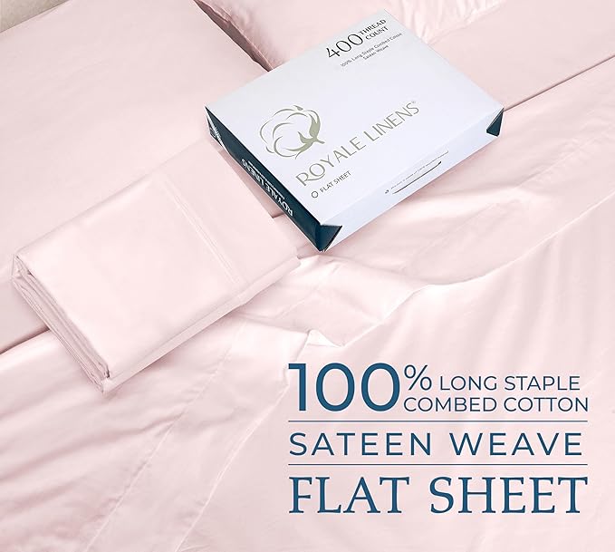 400 Thread Count 100% American Grown Cotton Flat Sheet - Cooling Sheets - Twin Sheets - Luxury Sateen Weave - Twin Flat Sheet Sold Separately - Super Soft Pink Flat Sheet Only (Twin, Kyoto Blush)