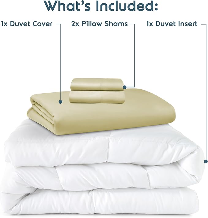Nestl Queen Duvet Cover Set with Comforter Insert - Vanilla Yellow 4 Piece 90x90 Duvet Cover & 2 Pillow Shams with White Quilted Down Alternative Comforter, Ultra Soft, All Season