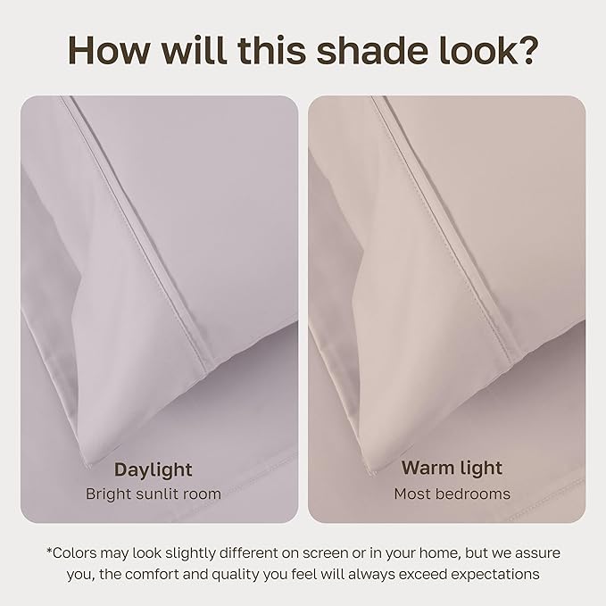 California Design Den Soft 400 Thread Count Natural 100% Cotton Sheets Sateen, King Bed Sheets Set, Deep Pockets, All-Around Elastic for a Snug Fit, Durable Bedding Set - Dusky Lavender Grey
