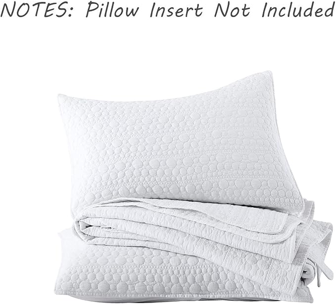 HORIMOTE HOME Quilt Set King Size White, Classic Geometric Spots Stitched Pattern, Stone-Washed Microfiber Chic Rustic Look, Ultra Soft Lightweight Quilted Bedspread for All Season, 3 Pieces