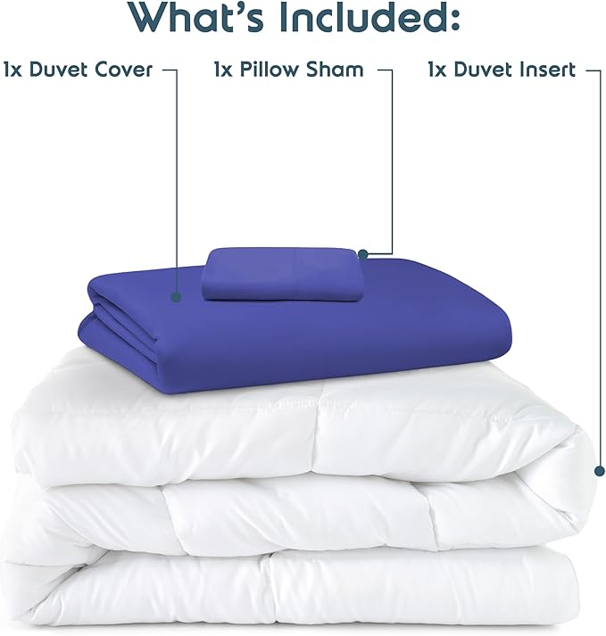 Nestl Twin Duvet Cover Set with Comforter Insert - Royal Blue 3 Piece 68x90 Duvet Cover & 1 Pillow Sham with White Quilted Down Alternative Comforter, Ultra Soft, All Season