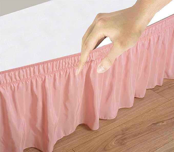 Bed Skirt - Wrap Around Bed Skirts Elastic Dust Ruffles, Easy Fit Wrinkle and Fade Resistant Luxurious Fabric Solid Color, Peach Twin XXL Size Beds 15 Inch Drop