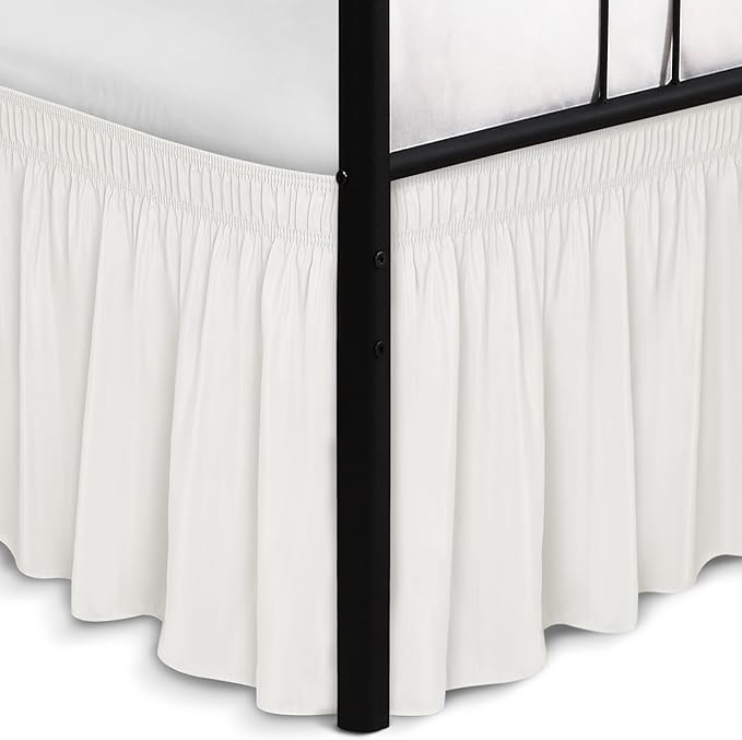 Biscaynebay Wrap Around Bed Skirts with Split Corners for King Beds 16" Drop, Ivory Elastic Dust Ruffles Adjustable Easy Fit Wrinkle & Fade Resistant Silky Luxurious Fabric Machine Washable