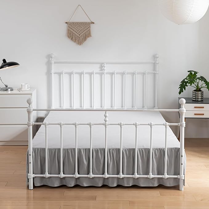 Bed Skirt King Size Ruffled Bed Skirts with Split Corners, 12 Inch Drop Dust Ruffle Bed Skirt with Platform,Light Gray