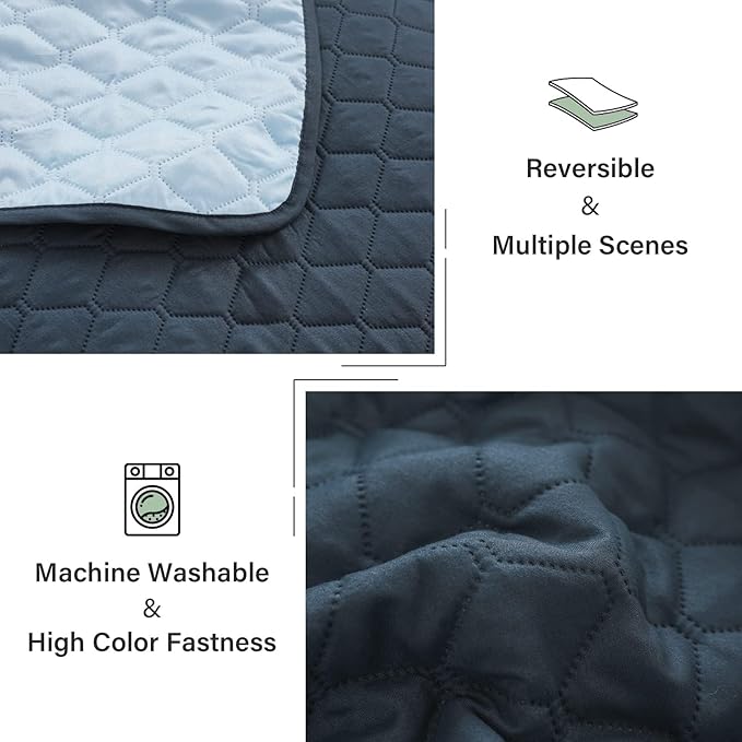 Exclusivo Mezcla Reversible Full Queen Quilt Bedding Set with Pillow Shams, Lightweight Quilts Queen Size, Soft Bedspreads Bed Coverlets for All Seasons - (Navy Blue, 90"x96")