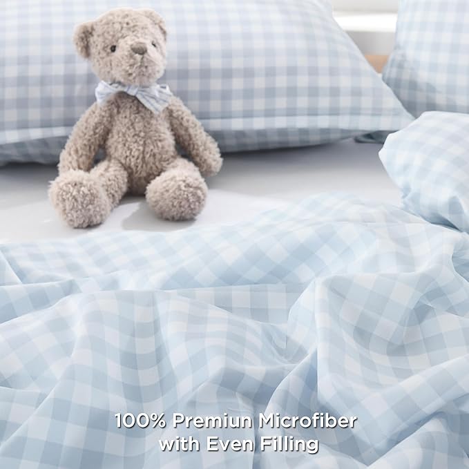 Andency Blue Checkered Comforter King(104x90Inch), Plaid Gingham Buffalo Grid Bedding Comforter Sets for Boys Kids Teens, 3 Pieces Lightweight Microfiber Geometric Preppy Bed Set